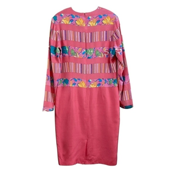 Vtg Anne Crimmins Umi Collections Silk Floral Striped Art Wear Dress Pink Size 4 - Picture 2 of 10